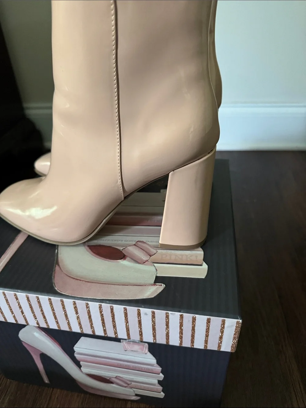 Jennifer Lopez Nude Patent Ankle Boots with Side Zip